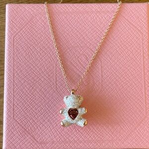 Swarovski Teddy Bear Necklace Crystal Heart Pendant Gold Silver Tone Cute Gift